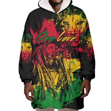 Rastafarian Lion Legend Bob Wearable Blanket Hoodie Black Jamaican Reggae Festival Sketch Portrait LT9