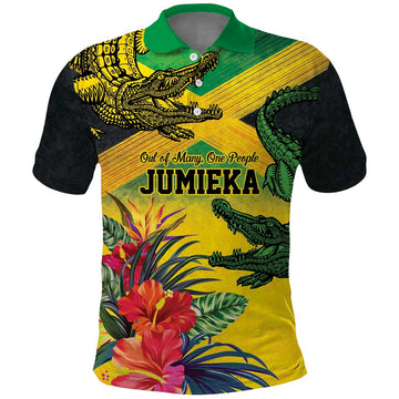 Personalized Jamaica Crocodile Polo Shirt Tropical Flowers Grunge Flag LT9