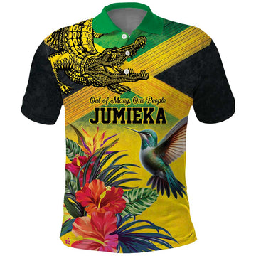 Personalized Jamaica Crocodile Hummingbird Polo Shirt Tropical Flowers Grunge Flag LT9