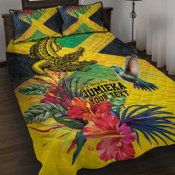 Personalized Black Jamaicans Crocodile Hummingbird Quilt Bed Set Tropical Flowers Grunge Flag LT9