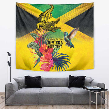 Personalized Black Jamaicans Crocodile Hummingbird Tapestry Tropical Flowers Grunge Flag LT9