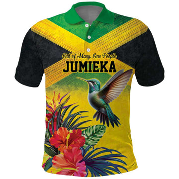 Personalized Jamaica Hummingbird Polo Shirt Tropical Flowers Grunge Flag LT9