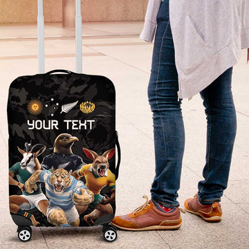 Custom Rugby Southern Hemisphere Luggage Cover Argentina AUNZ South Africa Mascot Black LT9