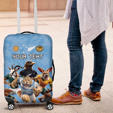 Custom Rugby Southern Hemisphere Luggage Cover Argentina AUNZ South Africa Mascot Blue LT9