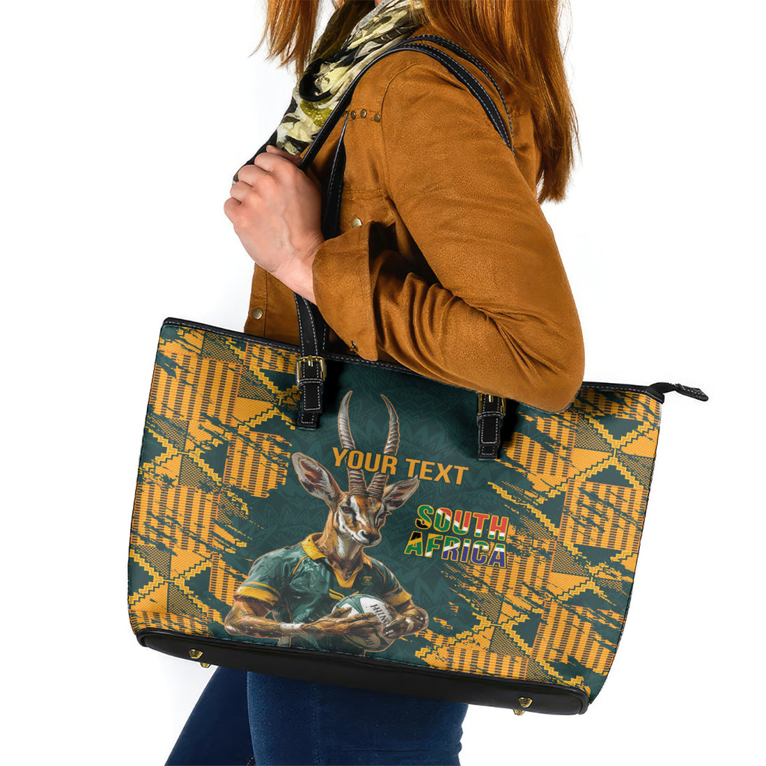 Custom South Africa Rugby Leather Tote Bag The Springboks Mascot Sporty Version LT9