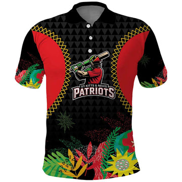 Custom Caribbean Cricket St Kitts and Nevis Polo Shirt Two Islands One Fire Patriots Crown 2025 - Black LT9