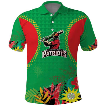 Custom Caribbean Cricket St Kitts and Nevis Polo Shirt Two Islands One Fire Patriots Crown 2025 - Green LT9