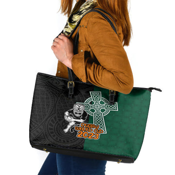 New Zealand Ireland Rugby Leather Tote Bag Warrior Black Fern and Shamrocks World Cup 2023 LT9