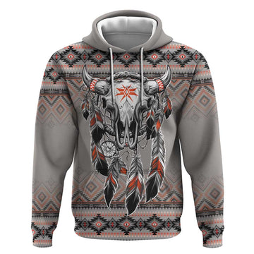 Native American Buffalo Skull Hoodie with Dream Catchers Feathers LT9