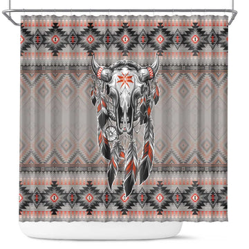 Native American Buffalo Skull Shower Curtain with Dream Catchers Feathers LT9
