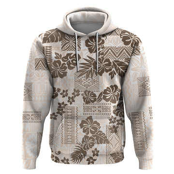 Vintage Hawaii Hoodie Hibiscus Tapa Tribal With Hawaiian Quilt Pattern Gold LT9