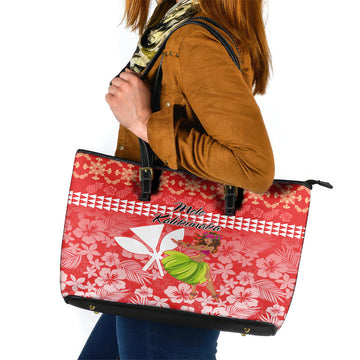 Hawaii Mele Kalikimaka Leather Tote Bag Santa Claus and Hula Dancing Merry Christmas LT9