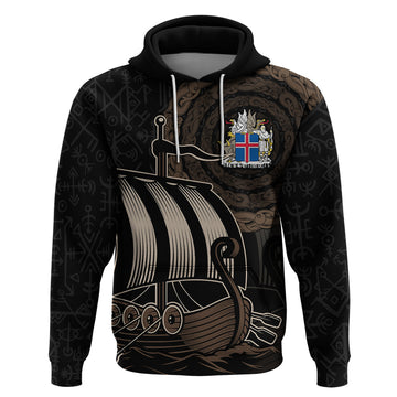 Viking Iceland Coat Of Arms Hoodie Viking Norman Ship Crossing The Sea LT9