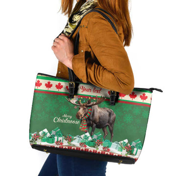 Personalized Merry Christmoose Leather Tote Bag Canada Merry Christmas Moose LT9