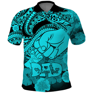 Custom Polynesian Pride Happy Father Day Polo Shirt I Love You Dad Polynesian Tribal Aqua LT9