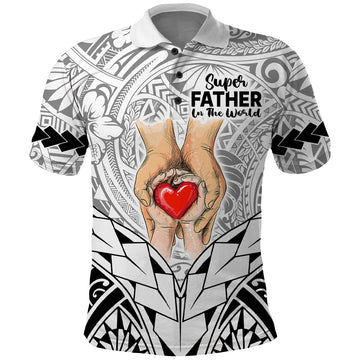 Custom Polynesian Fathers Day Gift For Dad Polo Shirt Super Father In The World Black Polynesian Pattern LT9