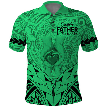 Polynesian Fathers Day Gift For Dad Polo Shirt Super Father In The World Green Polynesian Pattern LT9