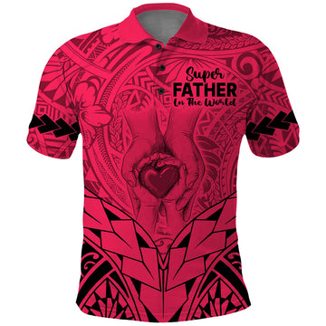 Polynesian Fathers Day Gift For Dad Polo Shirt Super Father In The World Pink Polynesian Pattern LT9