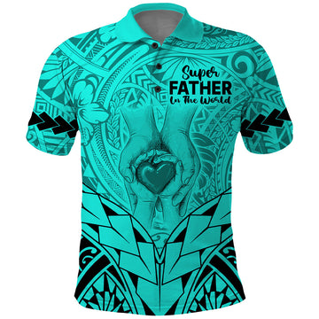 Polynesian Fathers Day Gift For Dad Polo Shirt Super Father In The World Turquoise Polynesian Pattern LT9