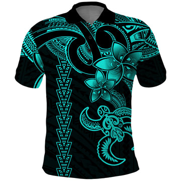 Hawaiian Tribal Polo Shirt Polynesian Kakau Turtle - Aqua LT9