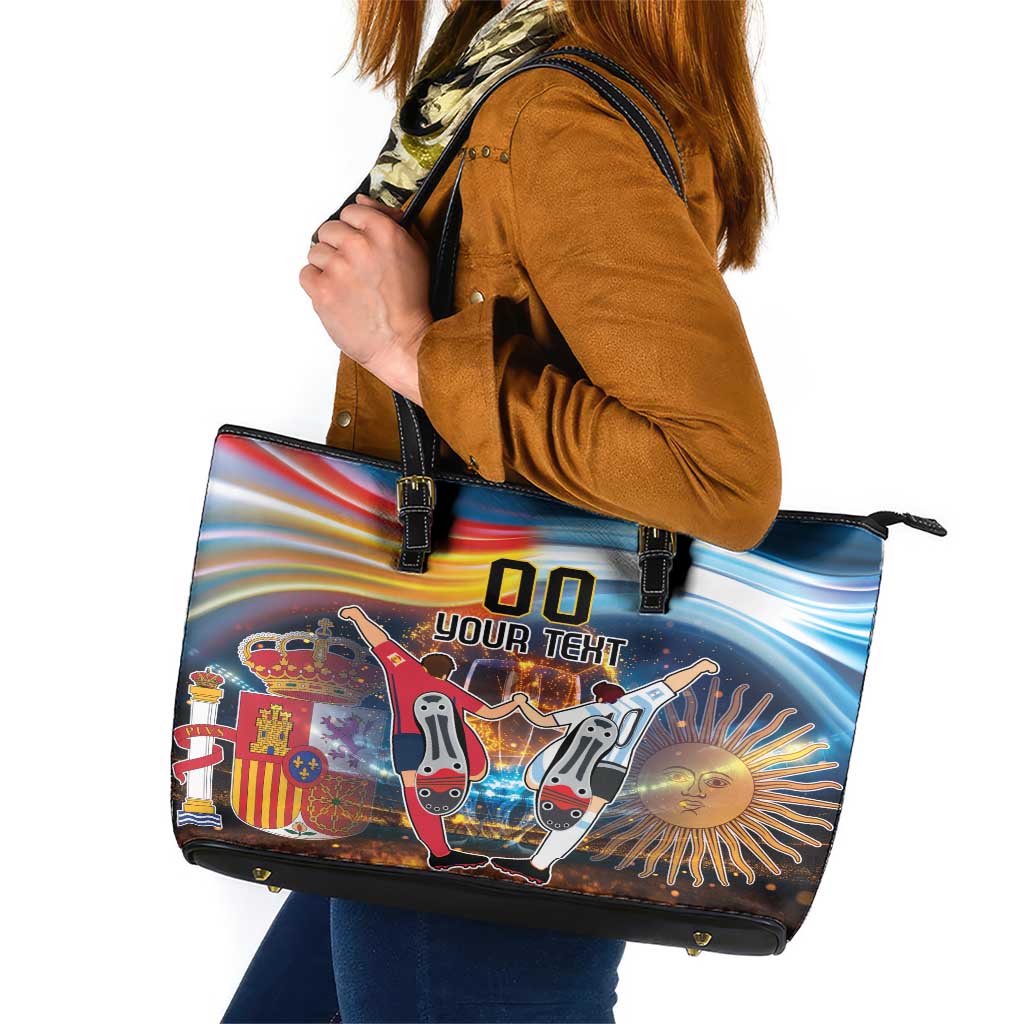 Custom Spain and Argentina Football Leather Tote Bag Finalissima Make History Together LT9