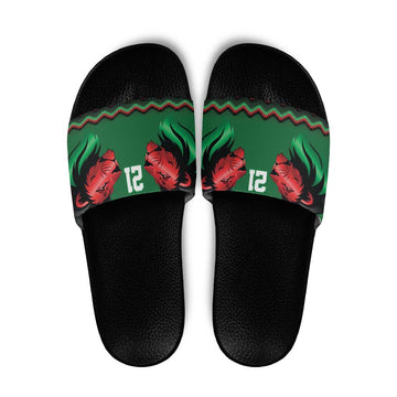 Kenya Cricket Custom Slide Sandals Green Lion Head with Kenyan Pattern LT9