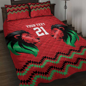Custom Cricket Africa Kenya Quilt Bed Set Red Lion Head with Kenyan Pattern LT9