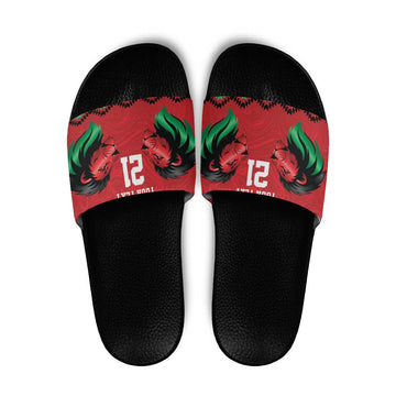 Kenya Cricket Custom Slide Sandals Red Lion Head with Kenyan Pattern LT9