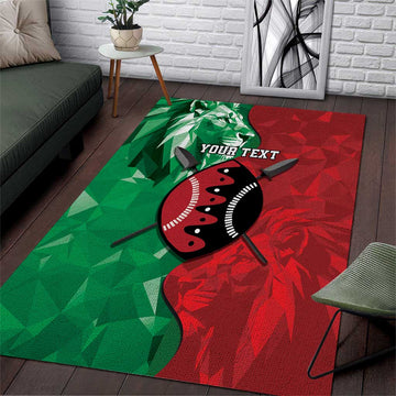 Personalized Kenya Maasai Shield Area Rug Green Red Kenyan Lion Half Style LT9