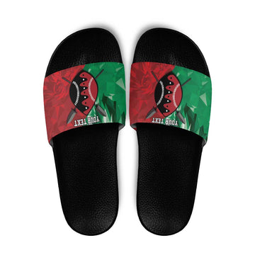 Personalized Kenya Maasai Shield Slide Sandals Green Red Kenyan Lion Half Style LT9