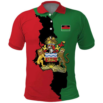 Malawi Flag Map Polo Shirt Simple Malawi Emblem Coat of Arms LT9