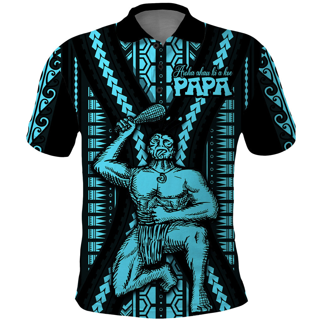 Aotearoa Father's Day Gift For Dad Polo Shirt Aroha Ahau Ki A Koe Papa - Aqua Maori Style Pattern LT9