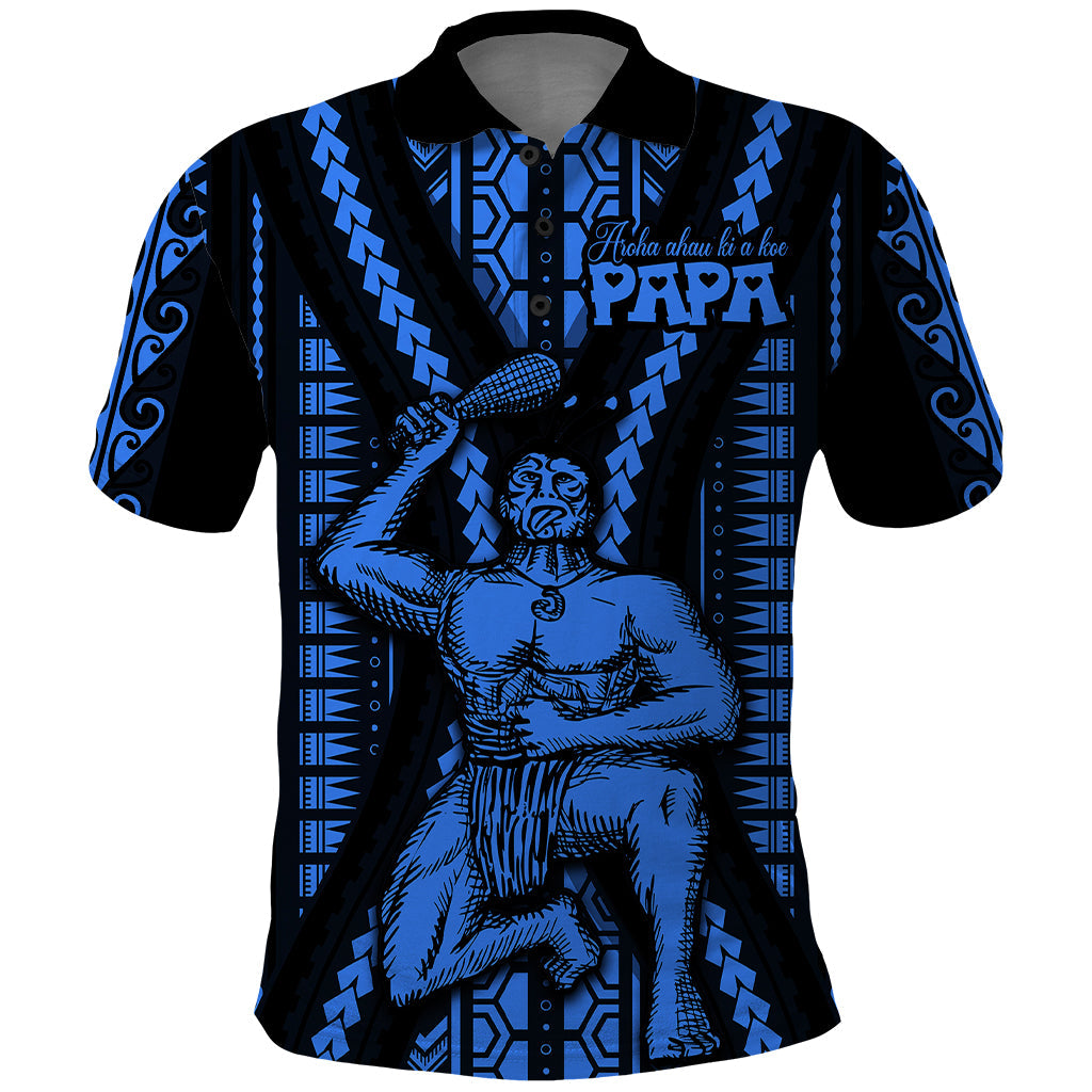 Aotearoa Father's Day Gift For Dad Polo Shirt Aroha Ahau Ki A Koe Papa - Blue Maori Style Pattern LT9