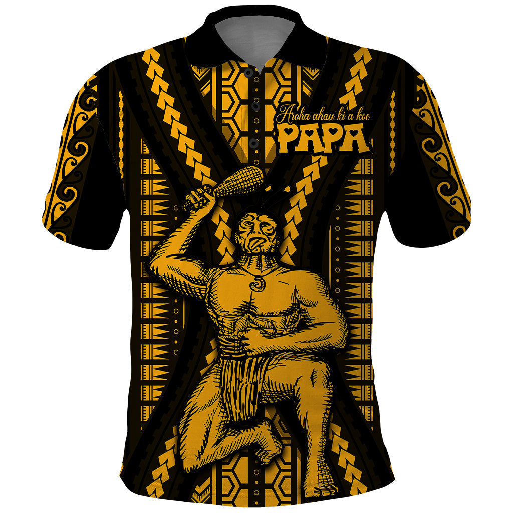 Aotearoa Father's Day Gift For Dad Polo Shirt Aroha Ahau Ki A Koe Papa - Gold Maori Style Pattern LT9