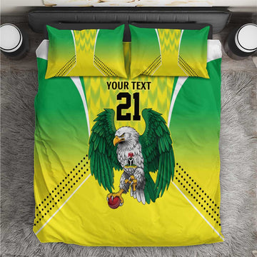 Custom Cricket African Nigeria Bedding Set Najeriya Yellow Greens Eagle LT9