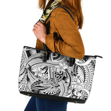 Polynesia Leather Tote Bag Tribal Polynesian Spirit With White Pacific Flowers LT9