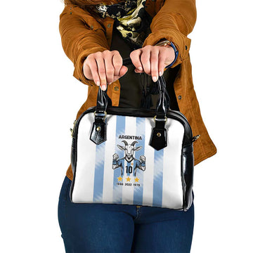 Blue Argentina 10 Goat Shoulder Handbag History Champions World Cup LT9