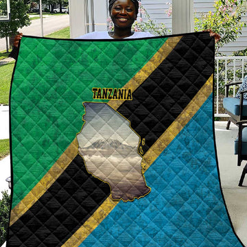 African Volcano Kilimanjaro Tanzania Quilt Grunge Flag Map of Tanzania LT9