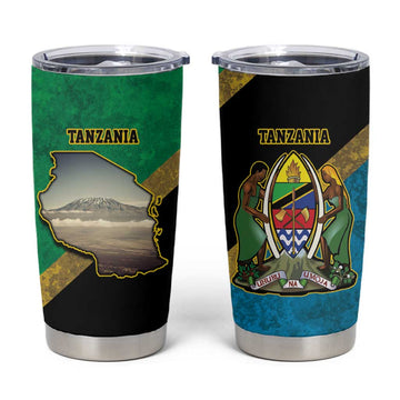 African Volcano Kilimanjaro Tanzania Tumbler Cup Grunge Flag Map of Tanzania LT9