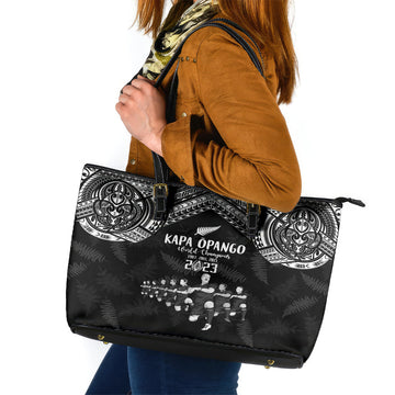 NZ Rugby Leather Tote Bag Kapa Opango Maori Haka With Years of The All Black Champions LT9