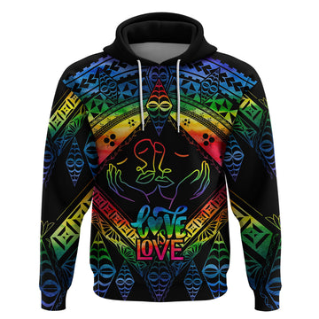 Tonga LGBT Hoodie Love Is Love Ngatu Rainbow Water Color LT9