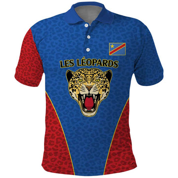 DR Congo Football Custom Polo Shirt Blue Leopard Skin Pattern LT9
