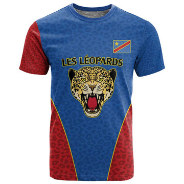 Africa DR Congo Football Custom T shirt Blue Leopard Skin Pattern LT9
