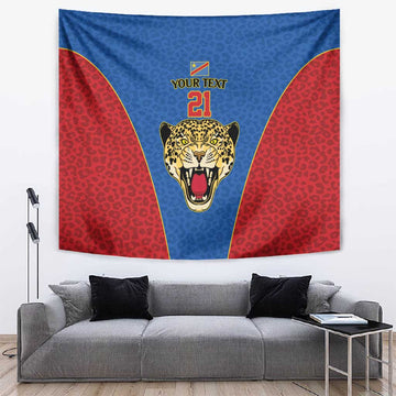 Africa DR Congo Football Custom Tapestry Blue Leopard Skin Pattern LT9