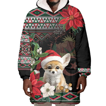 Algeria Christmas Personalized Wearable Blanket Hoodie Fennec Fox Santa and Traditional Pattern LT9