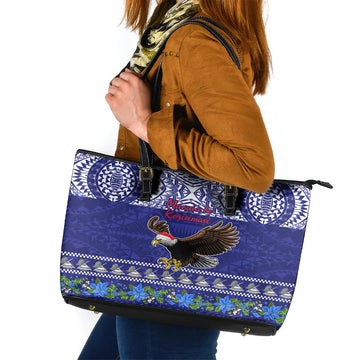 American Samoa Christmas Leather Tote Bag Manuia le Kerisimasi Polynesian Tribal LT9