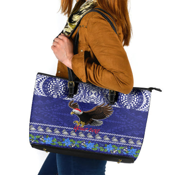 Personalised American Samoa Christmas Leather Tote Bag Manuia le Kerisimasi Polynesian Tribal LT9