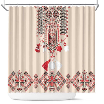 Vintage Martisor Day Martenitsa Shower Curtain Traditional Romanian Embroidery No2 LT9