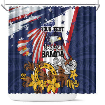 USA-American Samoa Flag Day Personalized Shower Curtain Bald Eagle Polynesian Tribal Pattern LT9