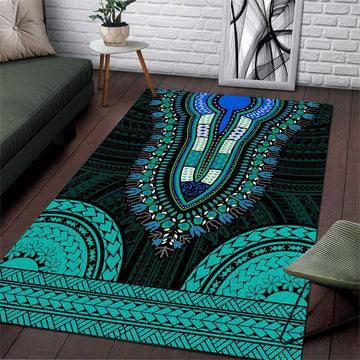 African Dashiki and Polynesian Pattern Area Rug Teal LT9